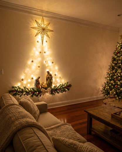 The display lighting a whole living room at night